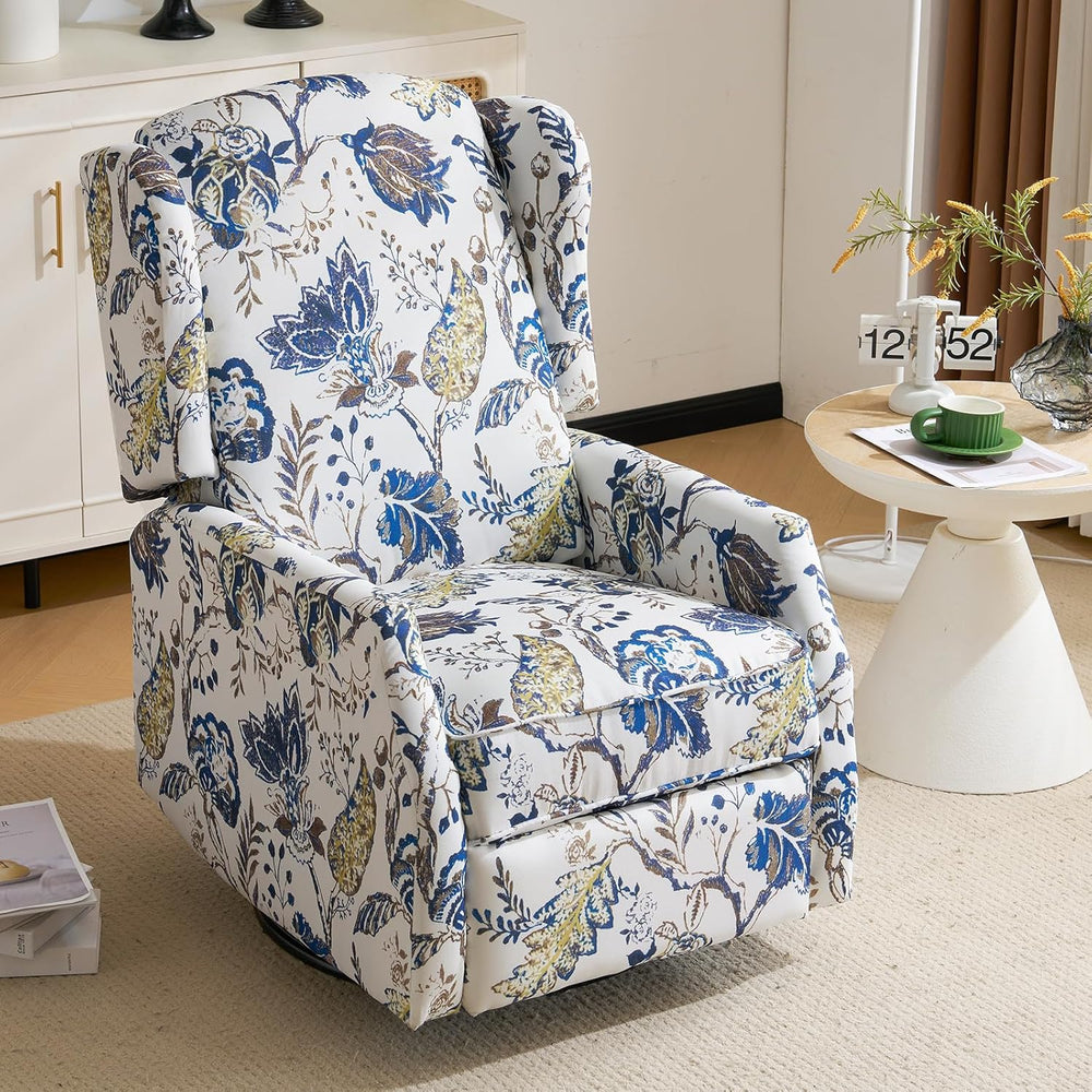 Floral Accent Swivel Rocker Recliner, Wingback Recliner Chair with Padded Sea...