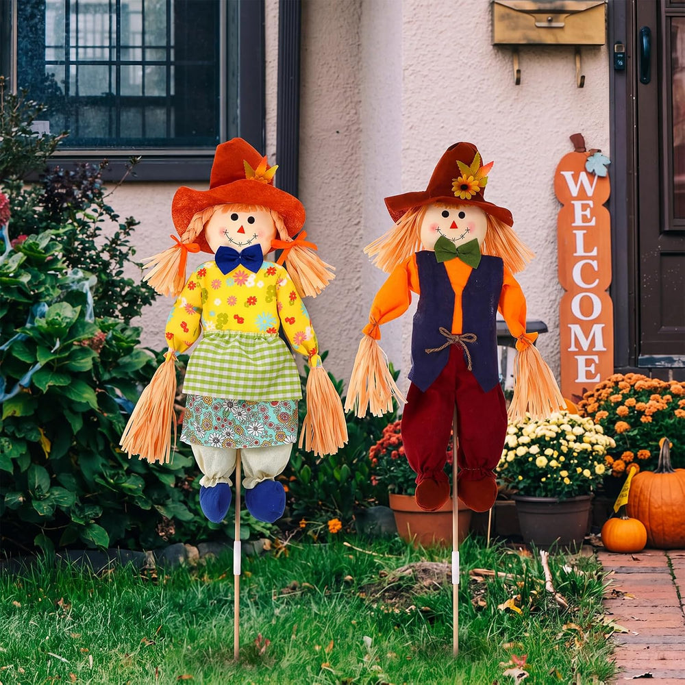 Sintuff 2 Pcs 27'' Fall Scarecrow Decorations Harvest Outdoor, Bright