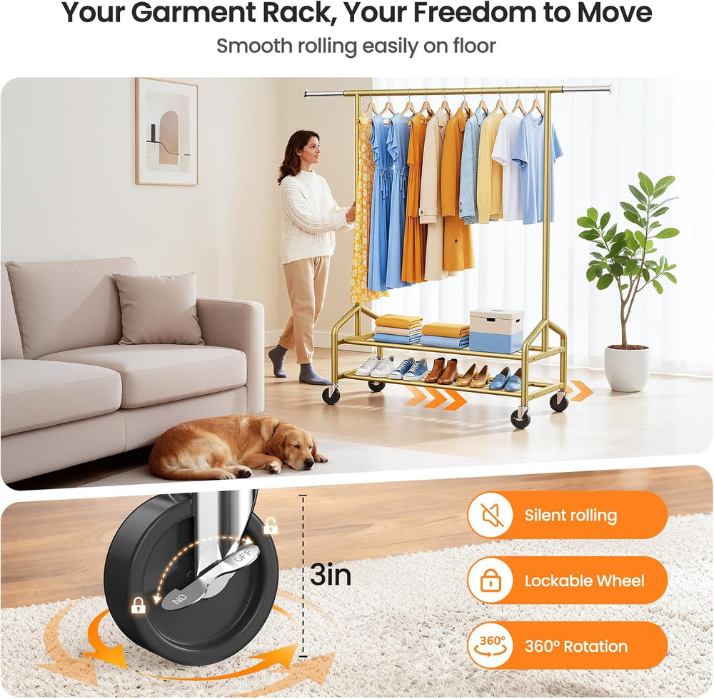 Heavy Duty Clothes Rack, Rolling Clothing Rack Load 650 LBS for Hanging Cloth...