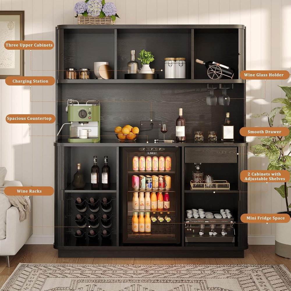Godchoices 70.8" Tall Fluted Coffee Bar Cabinet with Mini Fridge Space, ...