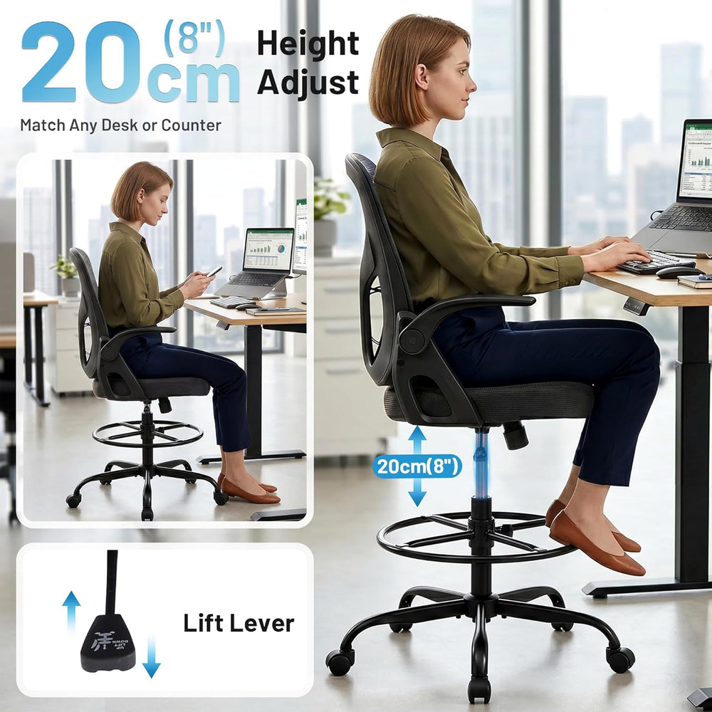 Drafting Chair for Standing Desk, Tall Office Chair with 22"-30" Se...