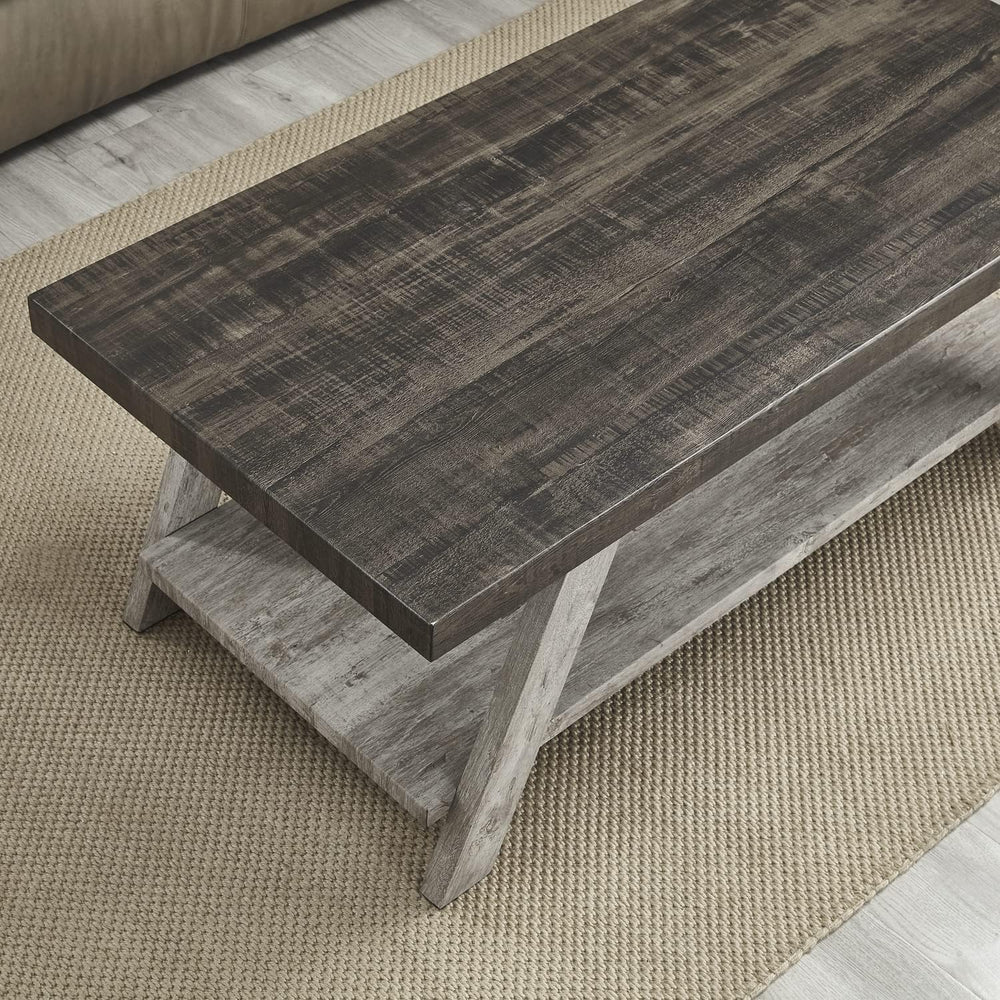 Roundhill Furniture Athens Contemporary Wood Shelf Coffee Table, Weathered Wa...