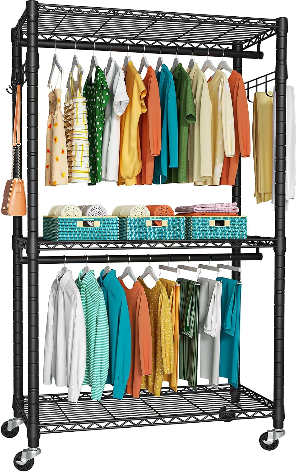 FUTASSI P1 Heavy Duty Garment Rack, Rolling Closet Organizer with Wheels