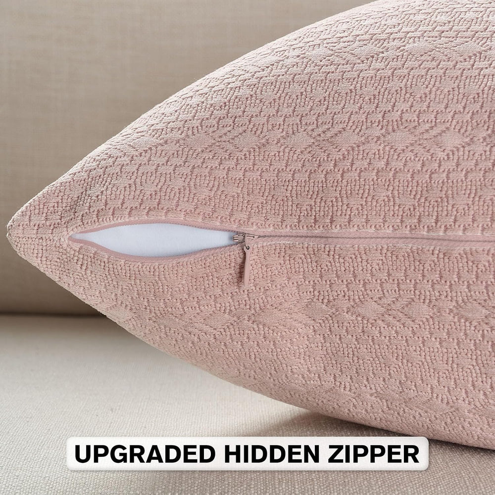 FUTEI Pack of 2 Chenille Throw Pillow Covers 20x20 Inch, Pink