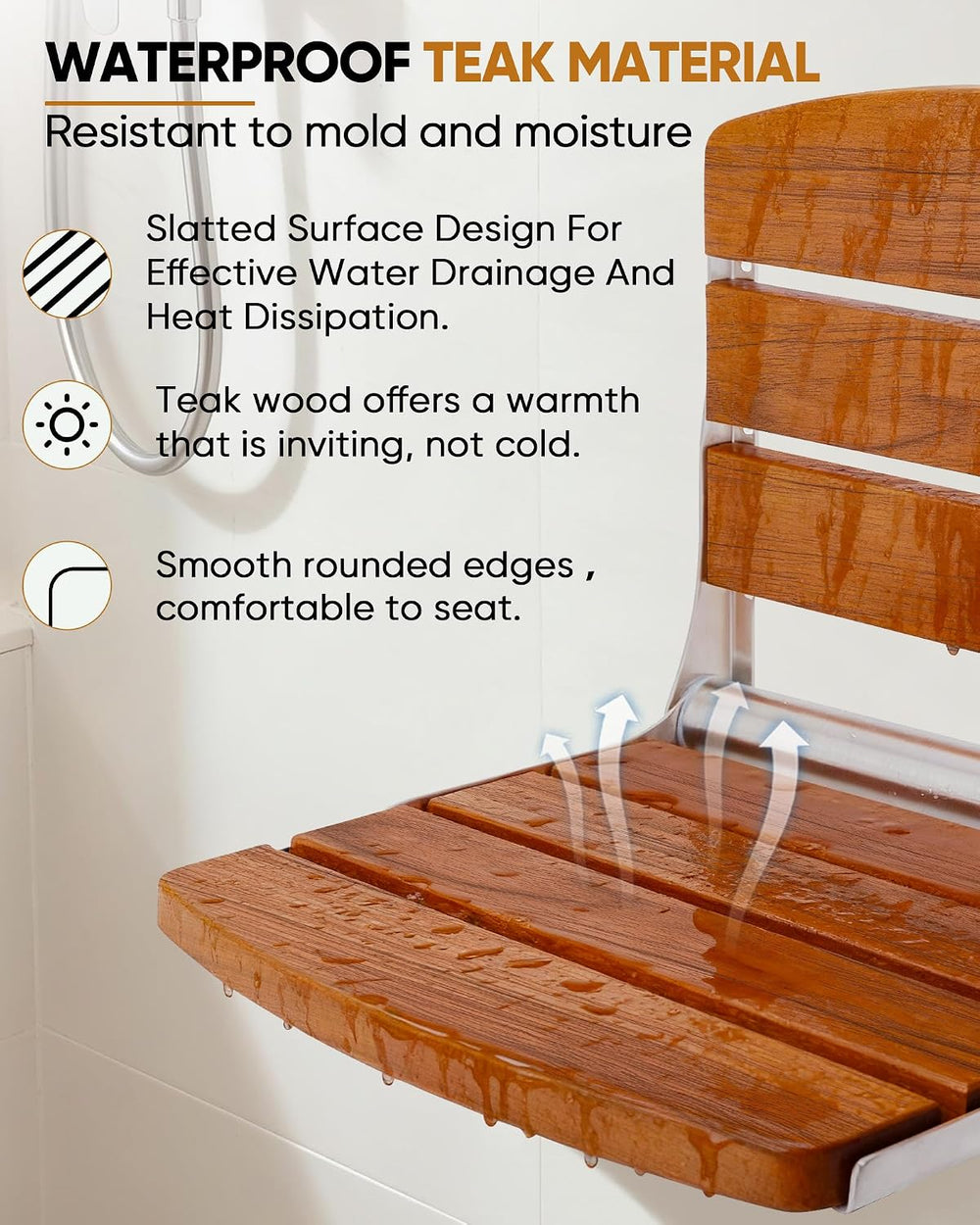 Folding Shower Seat Chair for Inside Shower Wall Mounted for Small Spaces