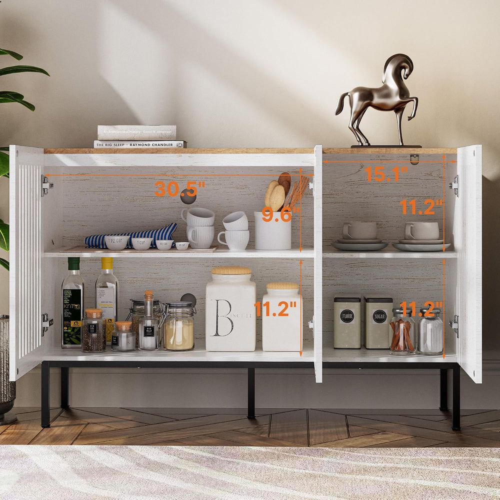 BVIUNTWO 47" Farmhouse Buffet Cabinet with Metal Base, Adjustable Shelve...