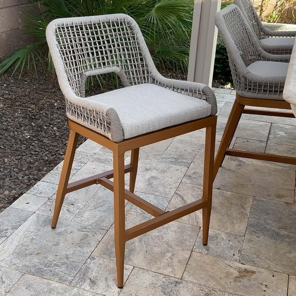 PURPLE LEAF Counter Bar Stools Set of 2, Hand-Woven Wicker, Deep Teak