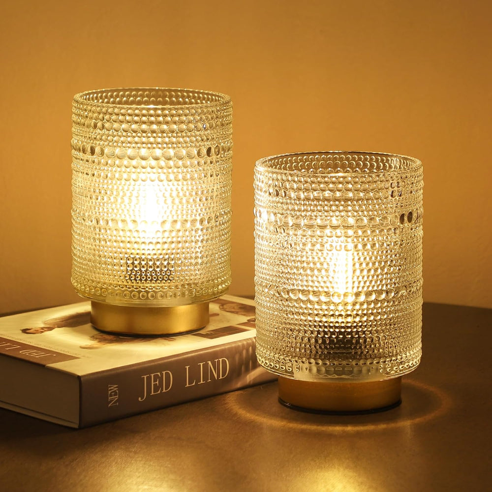 2 Pack Battery Operated Lamp with Timer,Small Decorative Table Lamps,Clear
