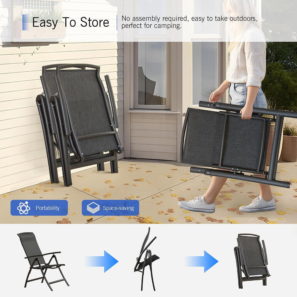 Domi Folding Patio Chairs Set of 2, Aluminium Frame Reclining Sling Lawn Chai...