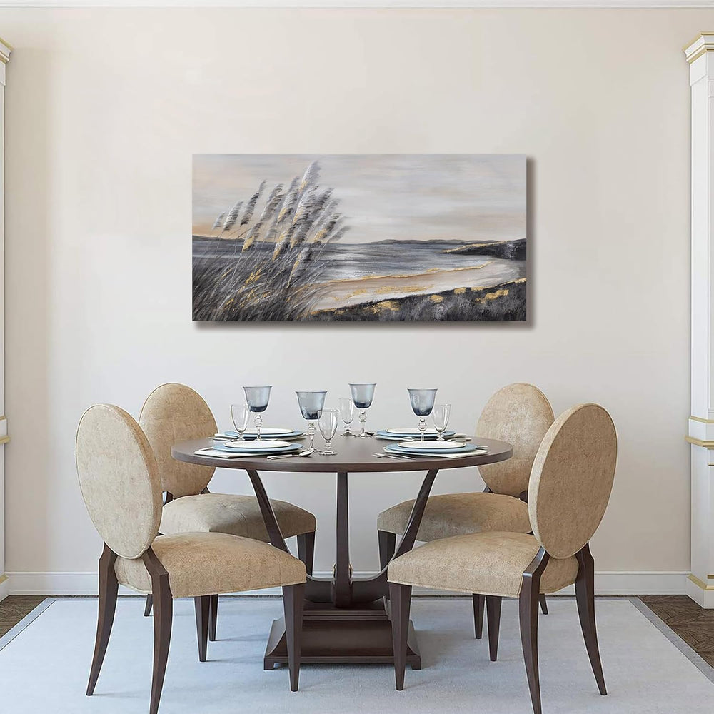Yuaxker Ocean Art Wall Decor Grey and Gold Ocean Wall Art Large Modern Prints...