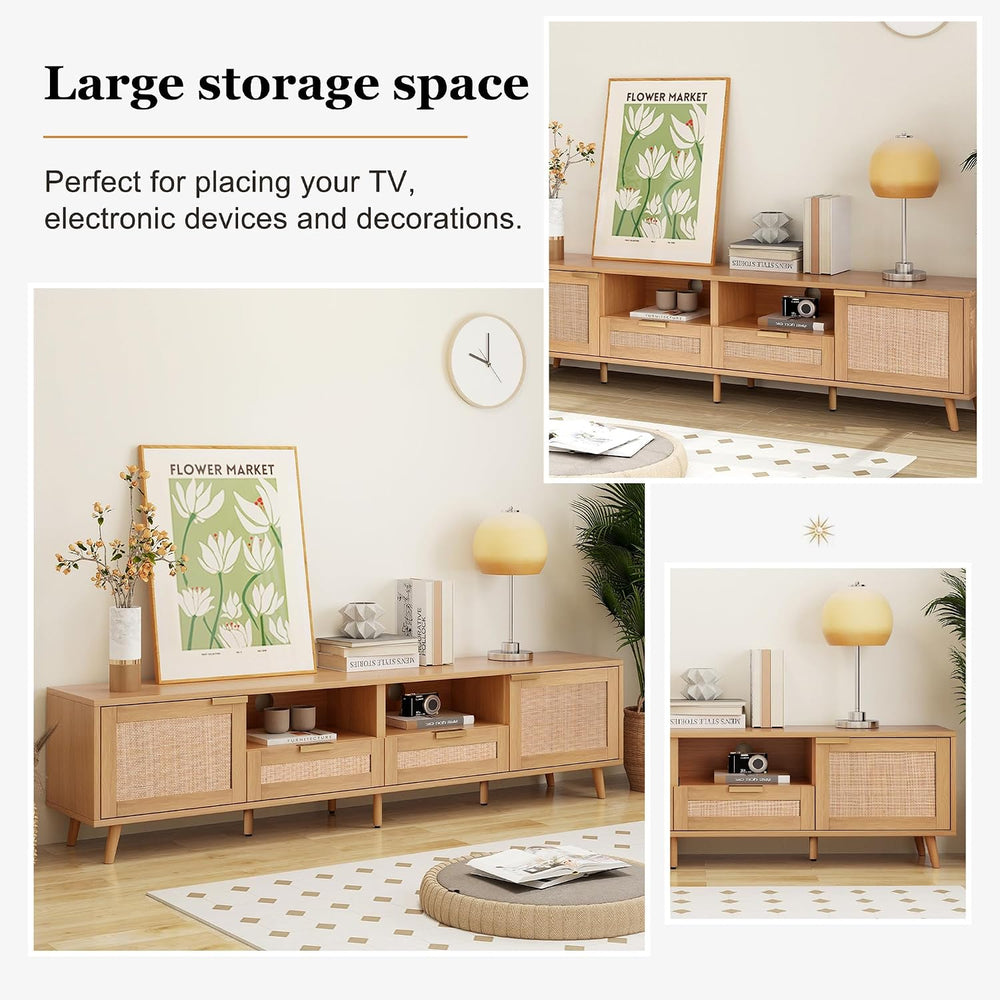 LUMISOL Rattan TV Stand for 85''+ TV, Mid Century Modern Entertainmen...