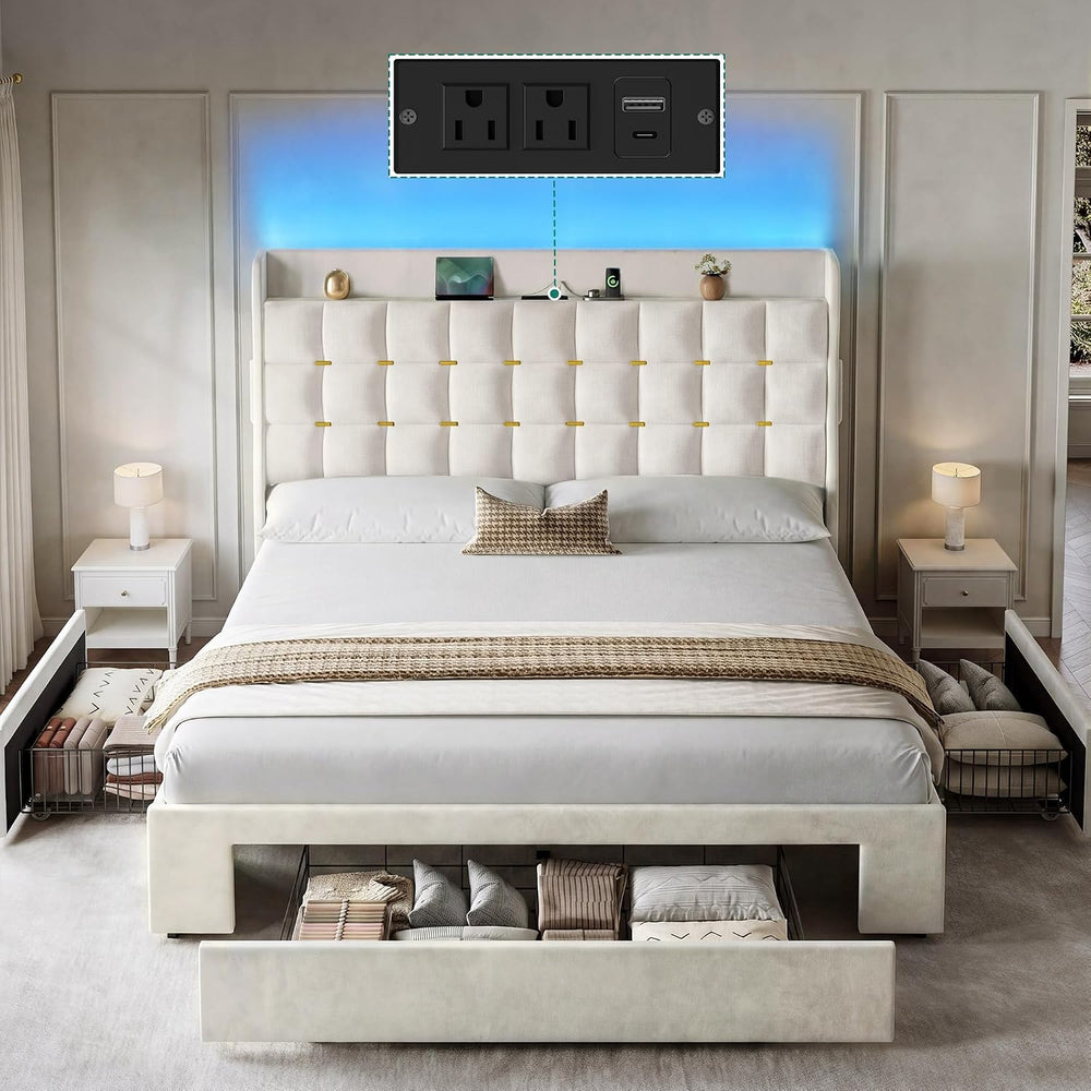 YITAHOME Queen Size Bed Frame with 3 Storage Drawers and RGB LED Lights