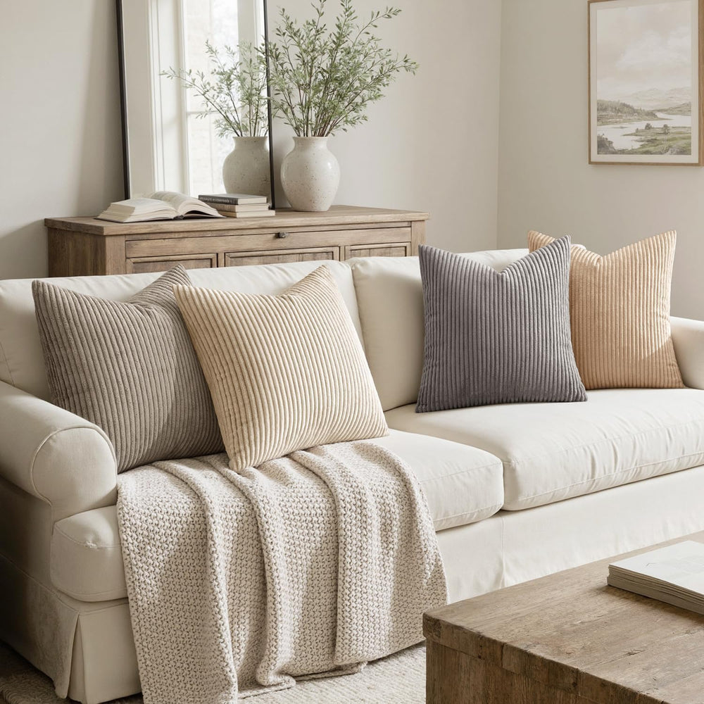 MIULEE Soft Corduroy Decorative Throw Pillow Covers Neutral Cream 20x20