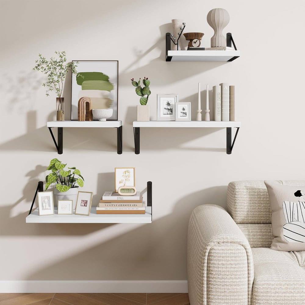 12" Deep Wall Shelves with Metal Brackets, 48" Wide, White Finish, ...