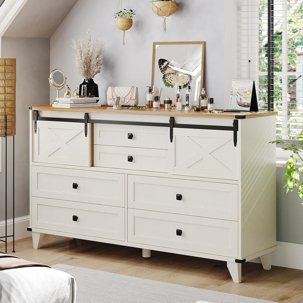Hasuit Farmhouse 6 Drawer Dresser for Bedroom, Retro Chest of Drawers with Sl...