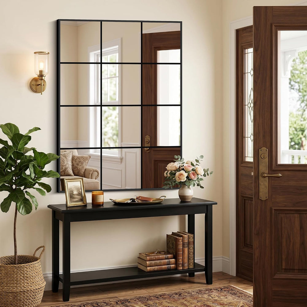 YIROMAN Window Pane Mirror, 48x35 Inch Black Rectangular Wall Mirror