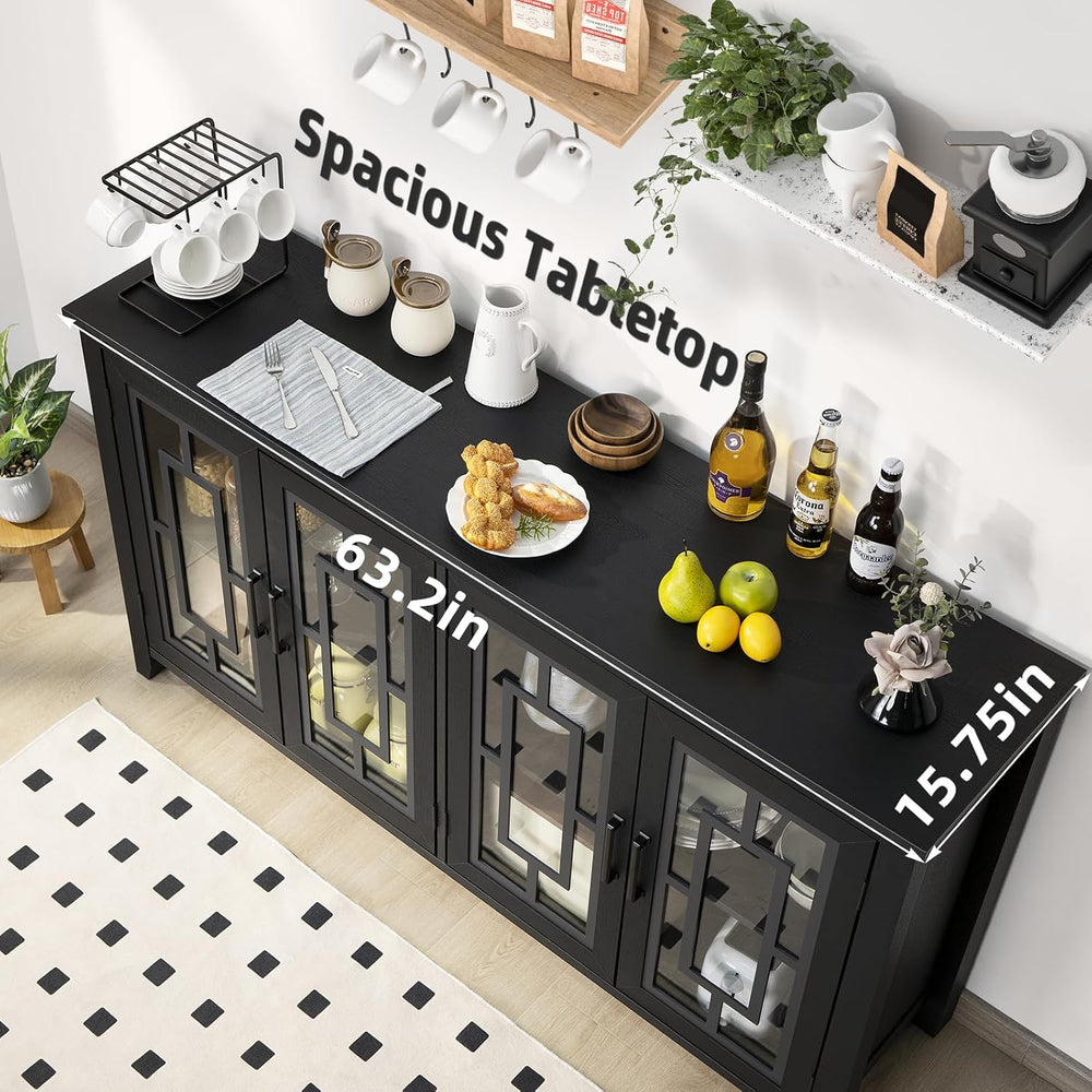 Joaxswe 63" Farmhouse Large Sideboard Buffet Cabinet with Storage, Black