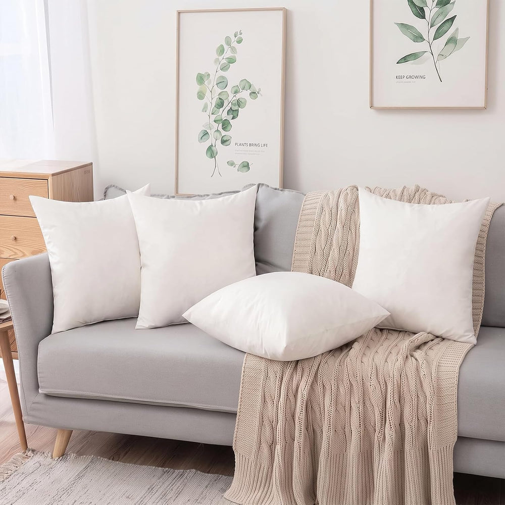 Set of 2 Velvet Throw Pillows with Inserts Included, 18x18 Cream
