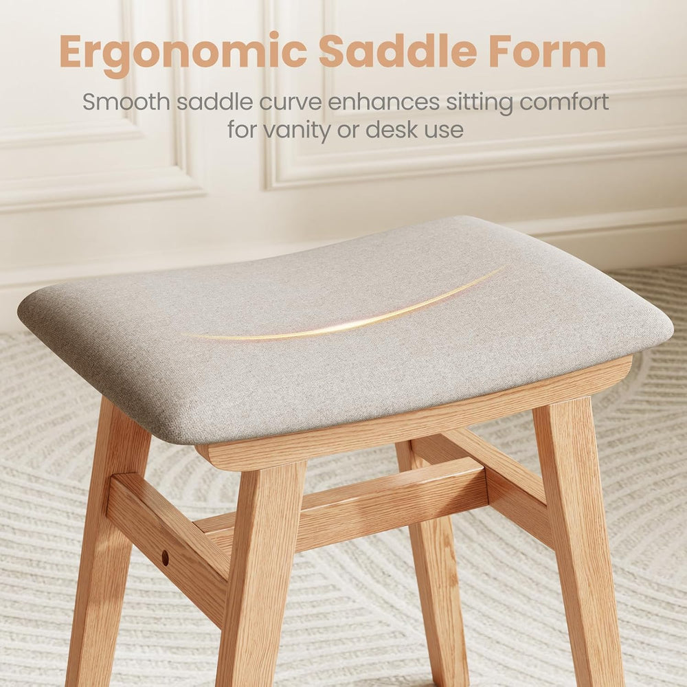 Solid Wood Vanity Stool, Padded Foot Stools Ottoman, Natural