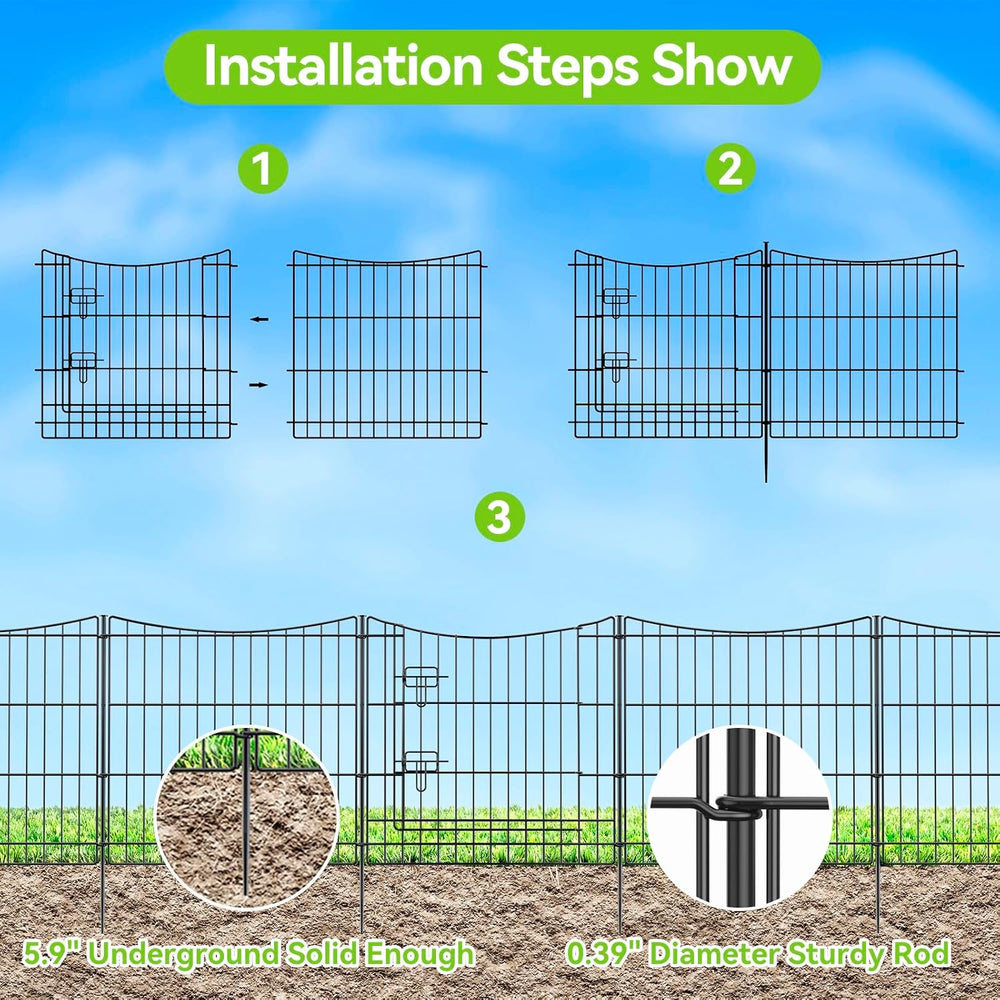 INJOPEXI Garden Fence 12 Panels 23.6ft(L)×24in(H) Decorative Garden Fences wi...