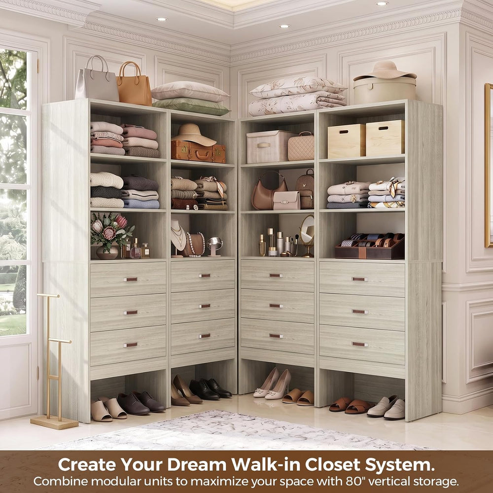 Freestanding 3.5FT Closet System with Leather Handles Set of 2 White Oak