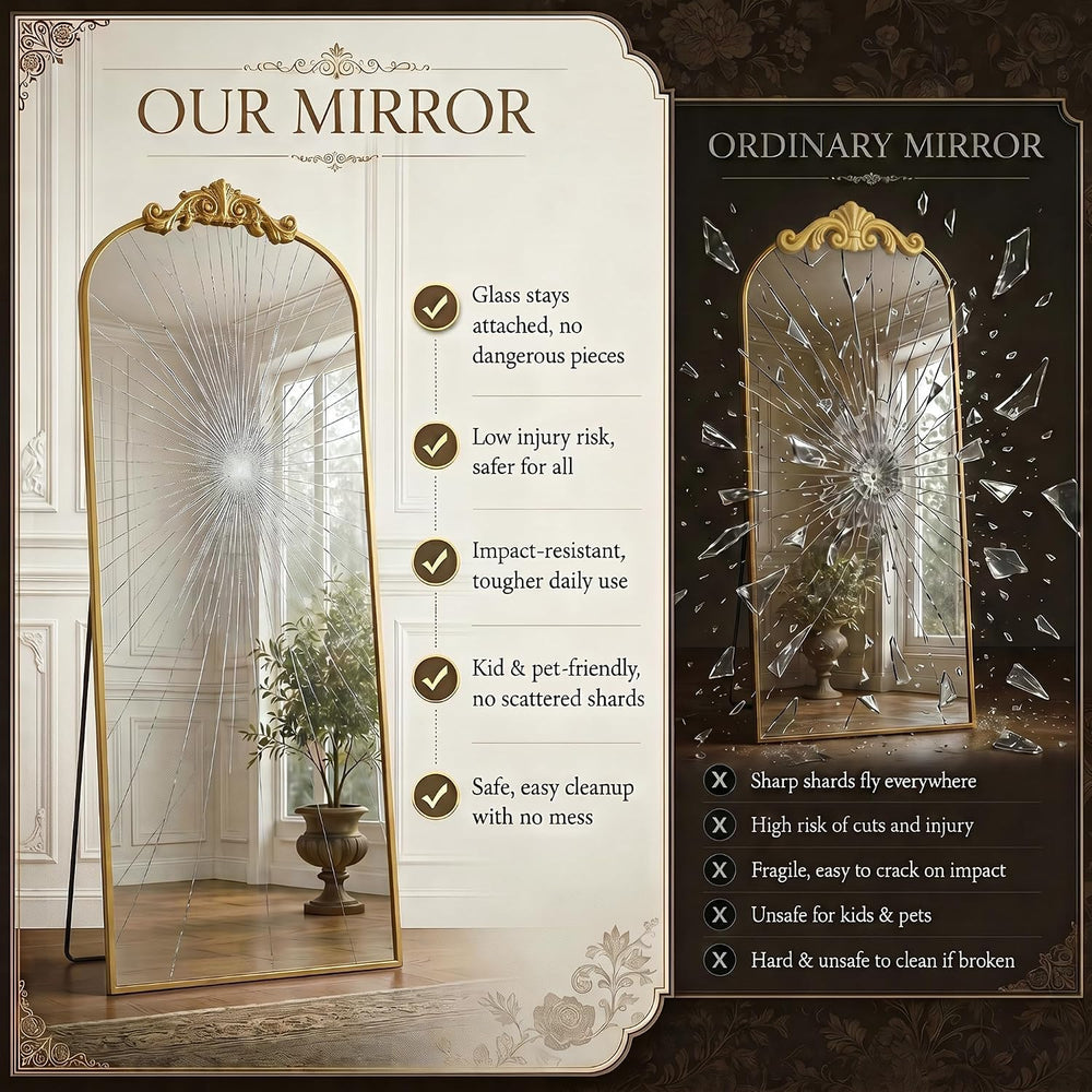 Antok Arched Full Length Mirror, 71"x28" Floor Mirror with Carved, ...