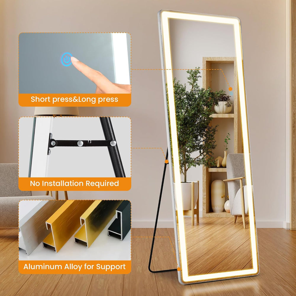 LED Rectangular Full Length Mirror, 64"L x 21"W Body Standing Mirror