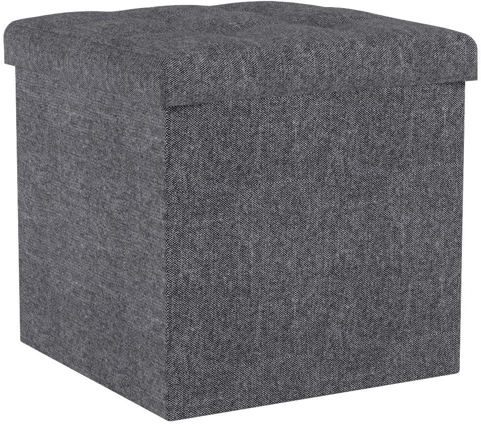 B FSOBEIIALEO 12.6" Folding Storage Ottoman Foot Rest, Linen Grey, 2 Pack