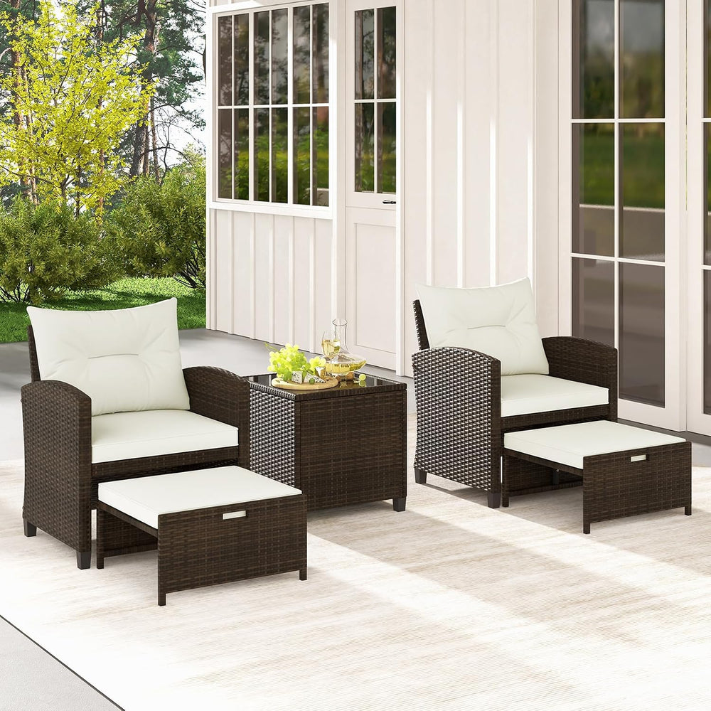 Tangkula 5 Pieces Patio Conversation Set, PE Wicker Outdoor Furniture Set wit...