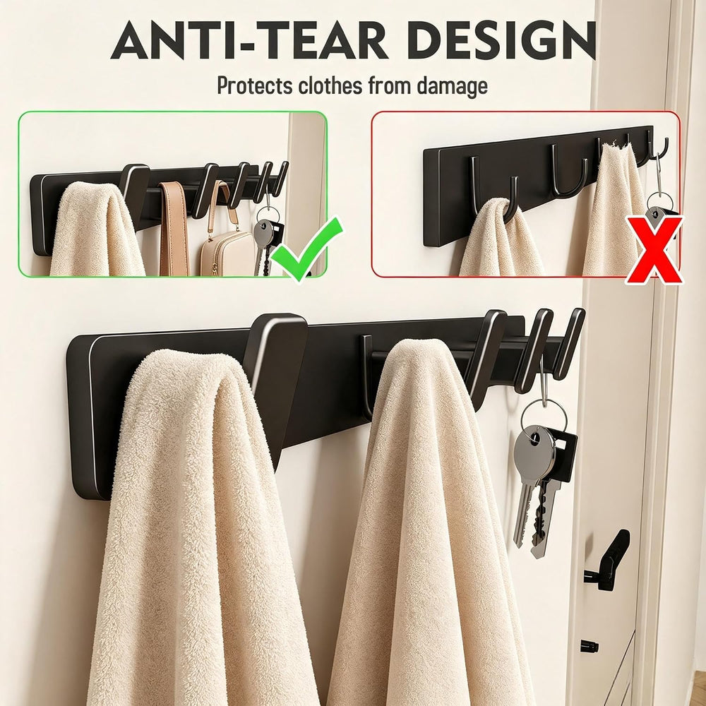 Black Wall Mount Coat Rack, 5 Wall Hooks For Hanging Key Holder Hat Hooks