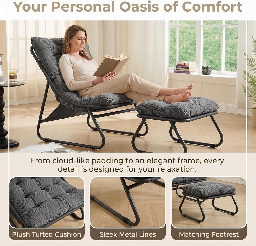 Rocking Chair with Ottoman, Modern Metal Frame Outdoor Rocker, Comfy Patio Lo...