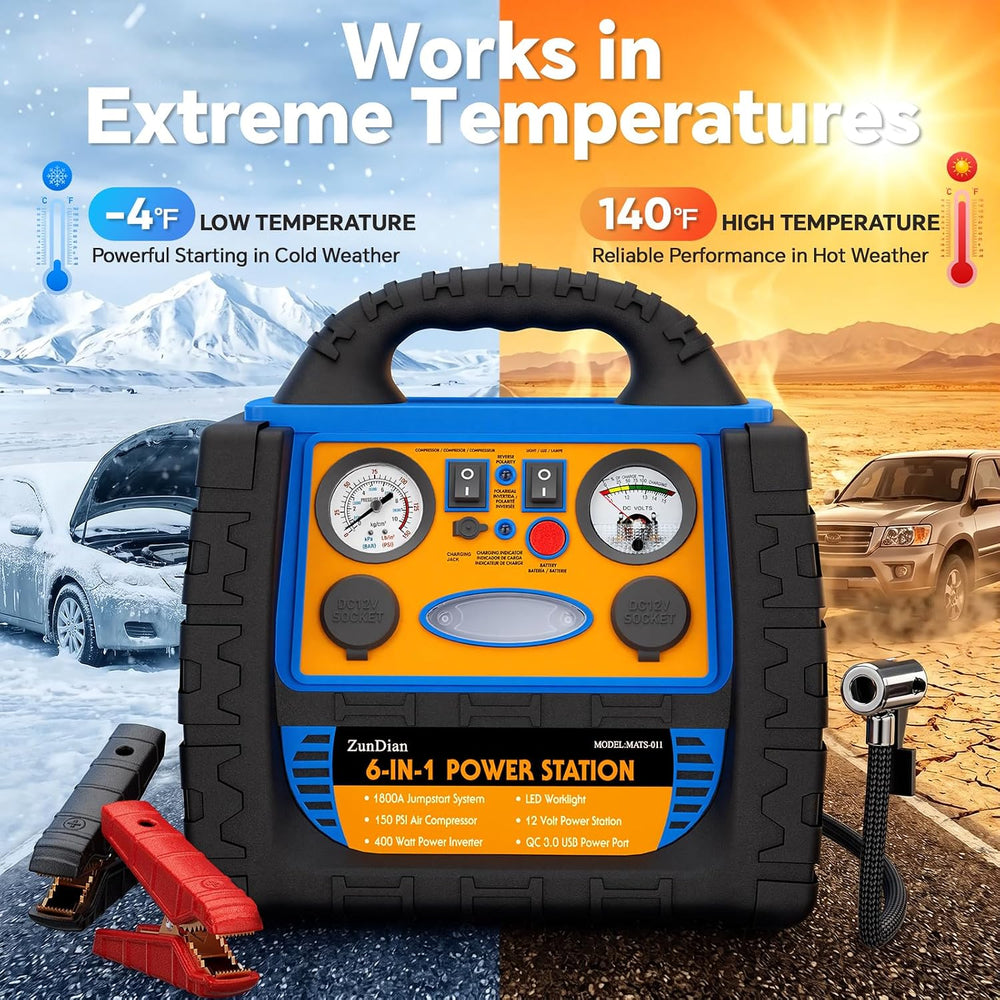Car Jump Starter with Air Compressor, 1800A Battery Booster Pack for Up to 8....