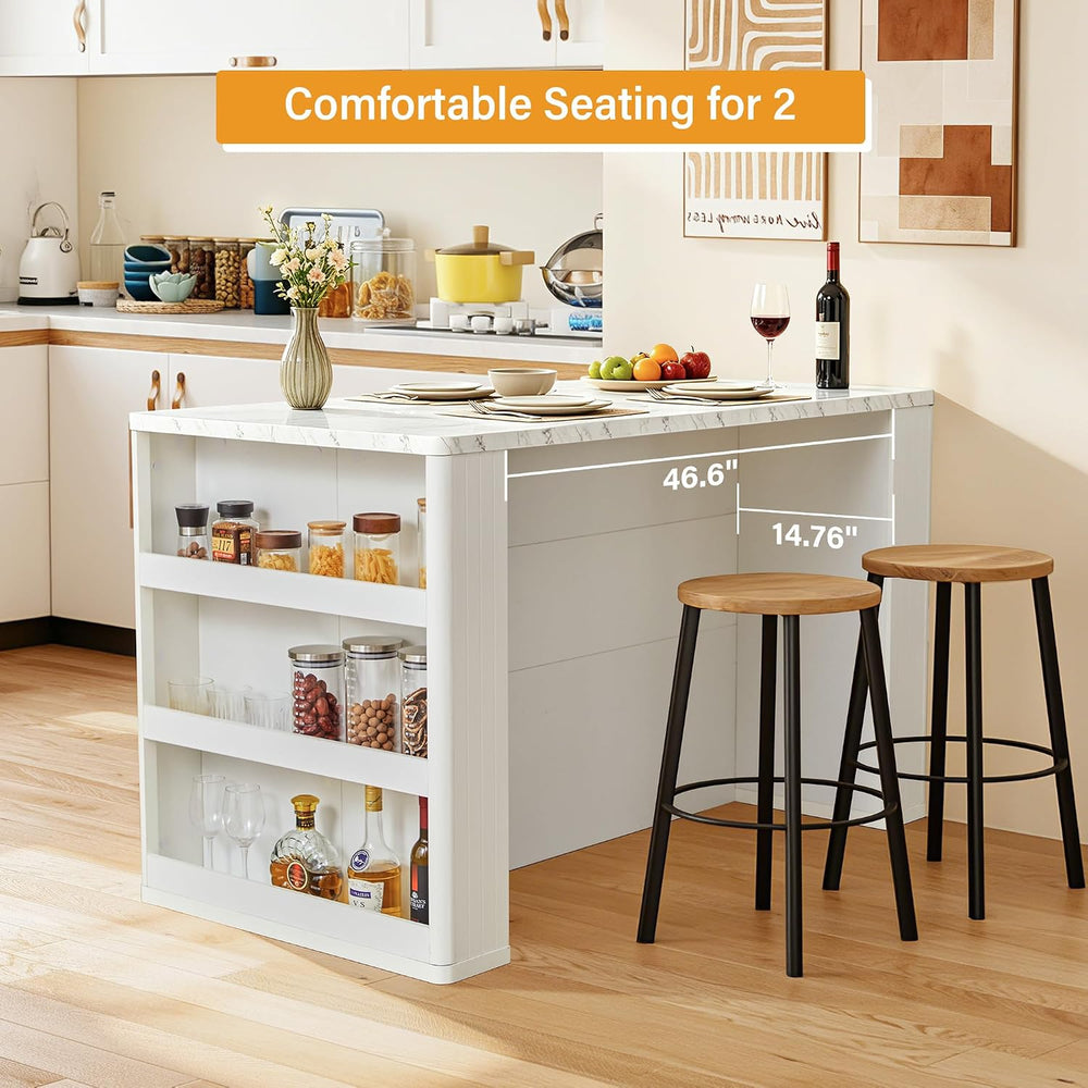 59" Kitchen Island with Storage & Seating for 2, Modern Stationary K...