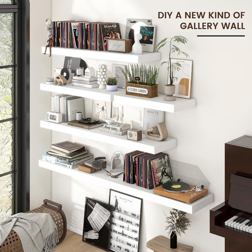 72 Inch Floating Shelves for Wall, 12"D Wood Storage Shelves, White Finish