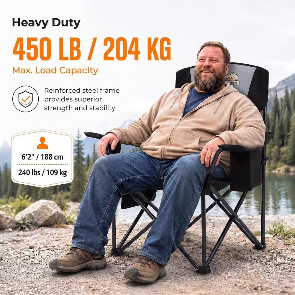 Colegence Oversized Heavy Duty Camping Chair for Adults, 450 lb, Black