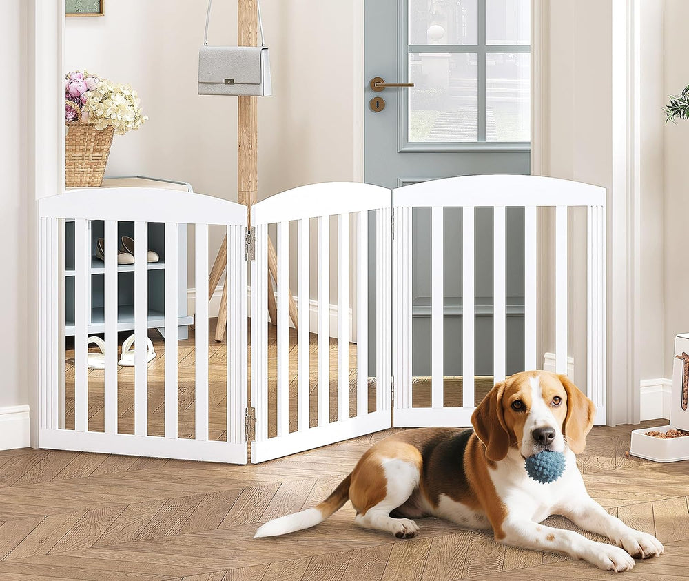 SPIRICH Wooden Freestanding Foldable Dog Gate, Stylish Modern, 28" Tall