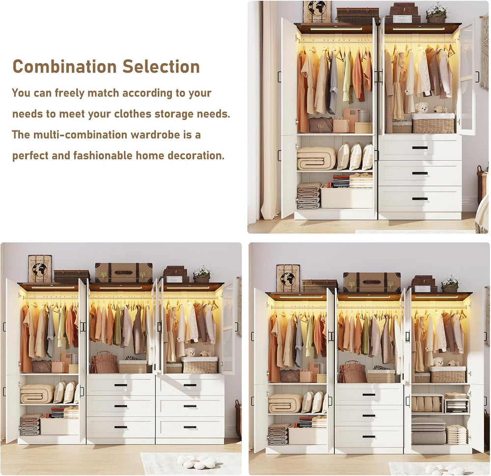 75" Tall Farmhouse 2 Doors Armoire Wardrobe Closet with 3 Drawers and LE...