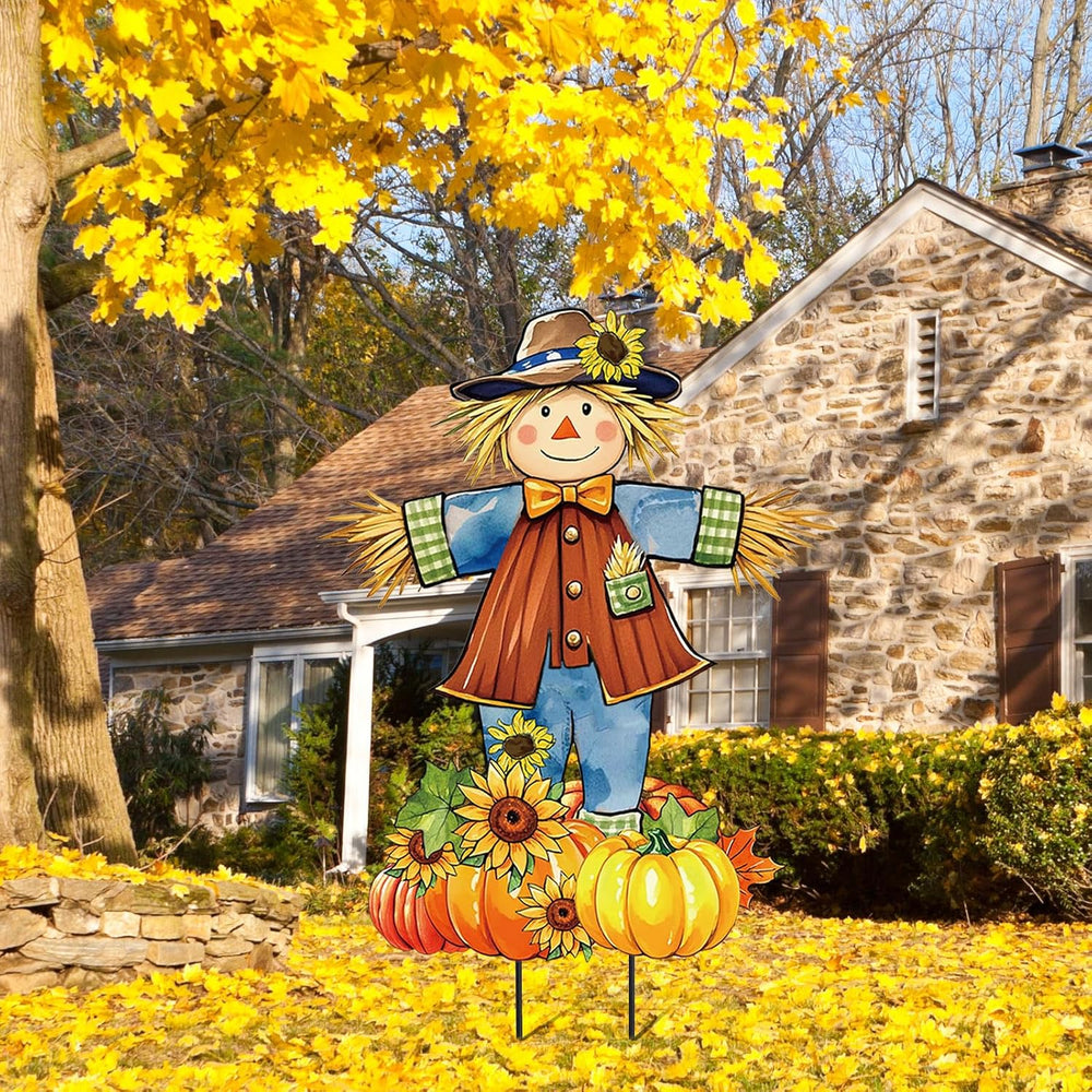 JarThenaAMCS 33" H Fall Large Scarecrow Metal Garden Stakes Rustic Pumpk...