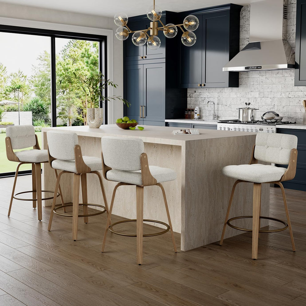 26" Swivel Boucle Counter Height Bar Stool, Open Back, Beige