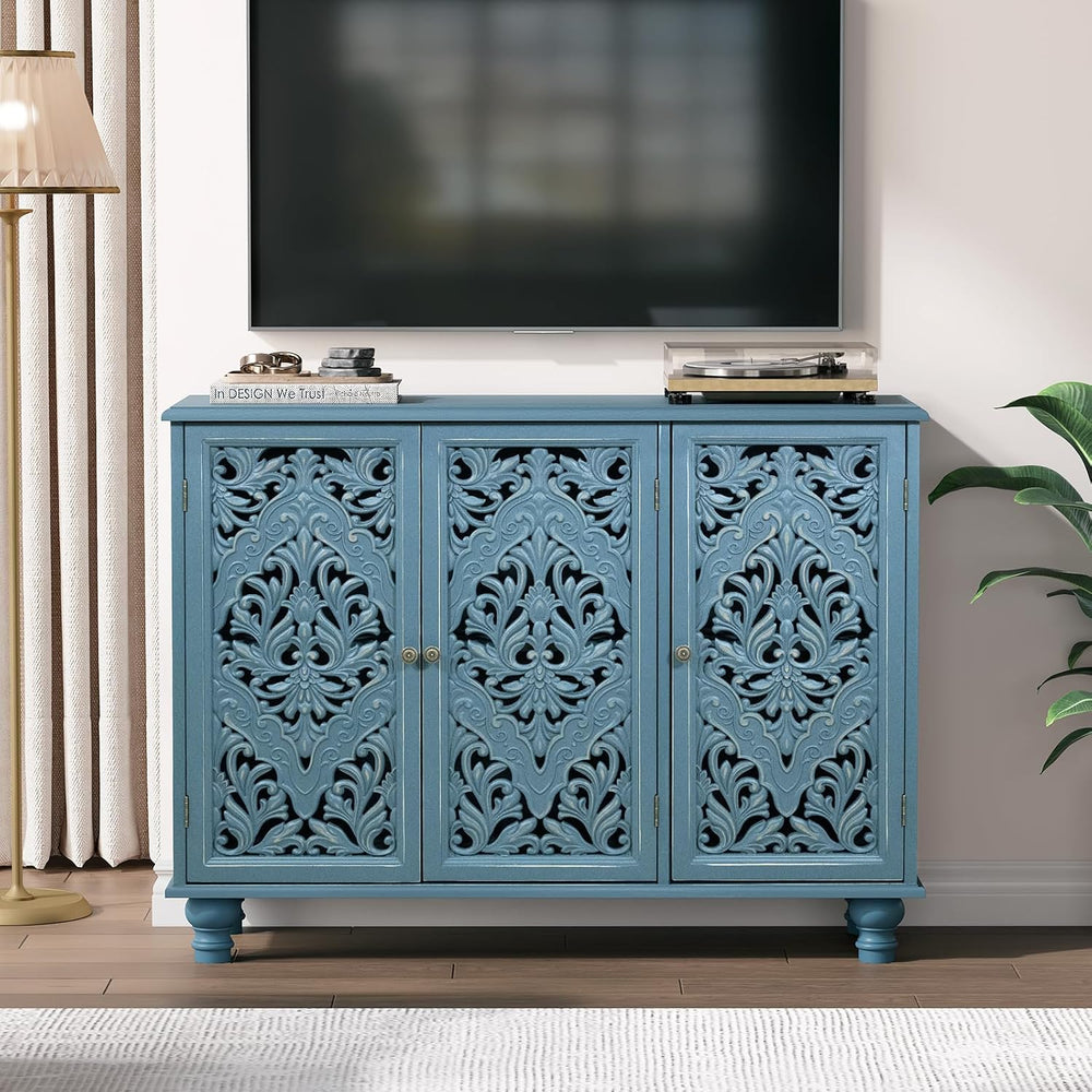 JOINICE 42.5" Accent Storage Cabinet with 3 Doors for Living Room,Blue