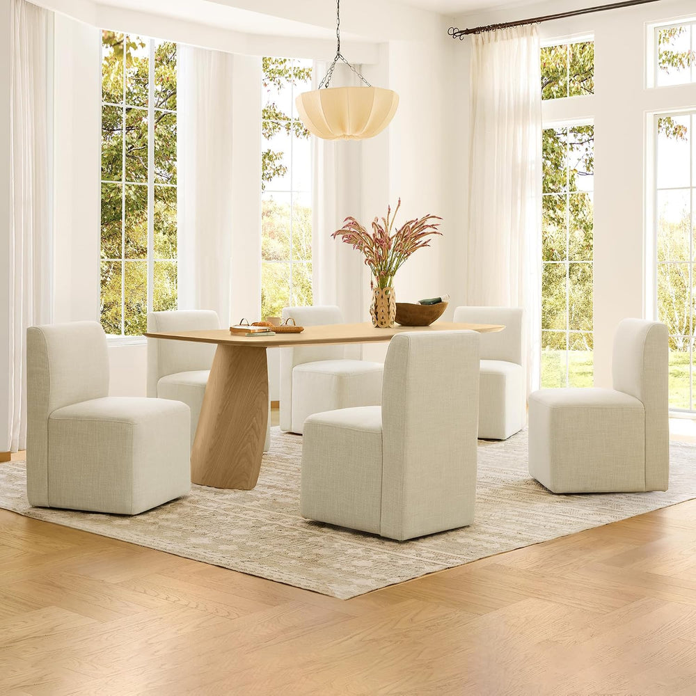 CHITA Dining Chairs with Casters Set of 4, Fully Assembled, Linen