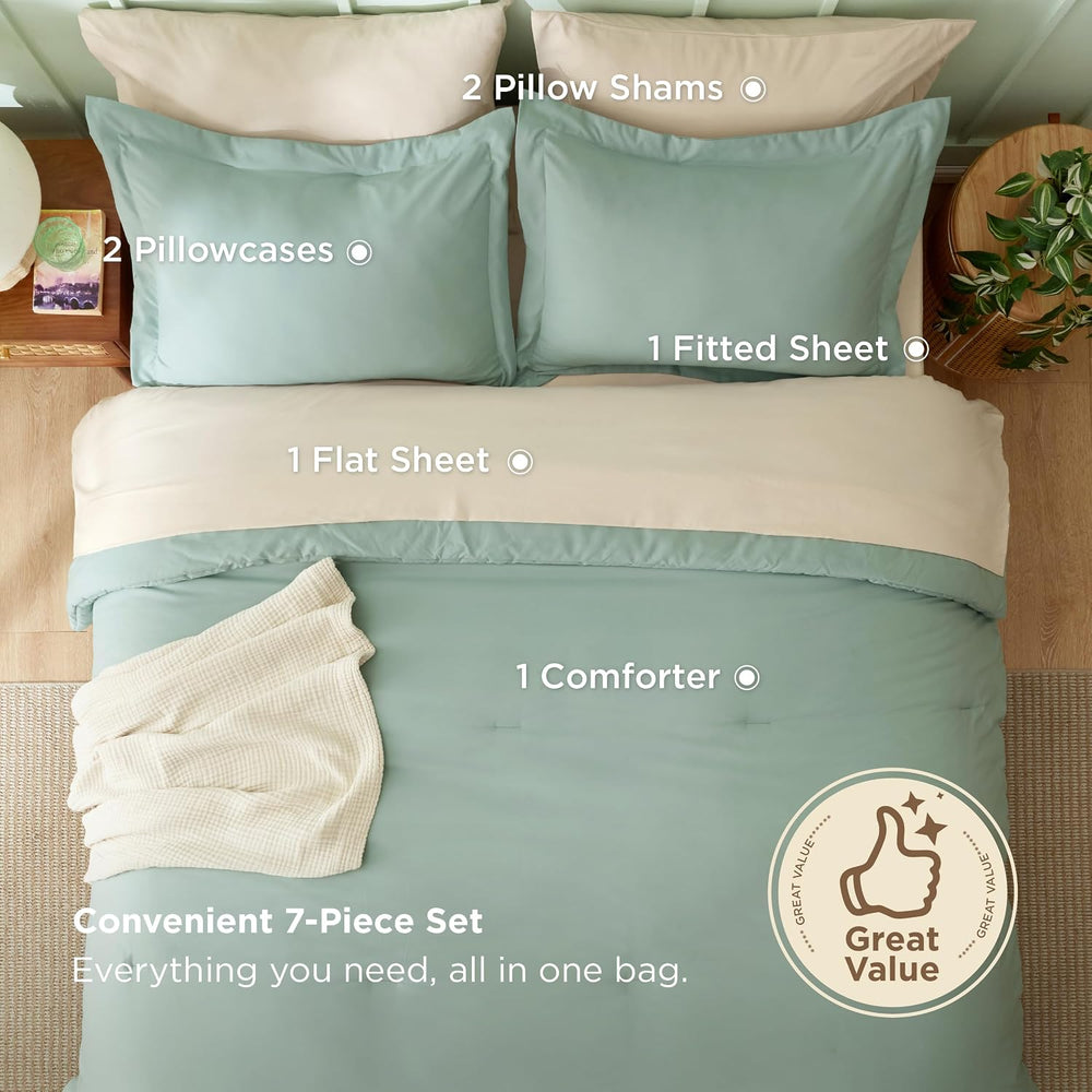 Bedsure Queen Bedding Set -7 Pieces Comforter Set Sage Green Bed in a Bag