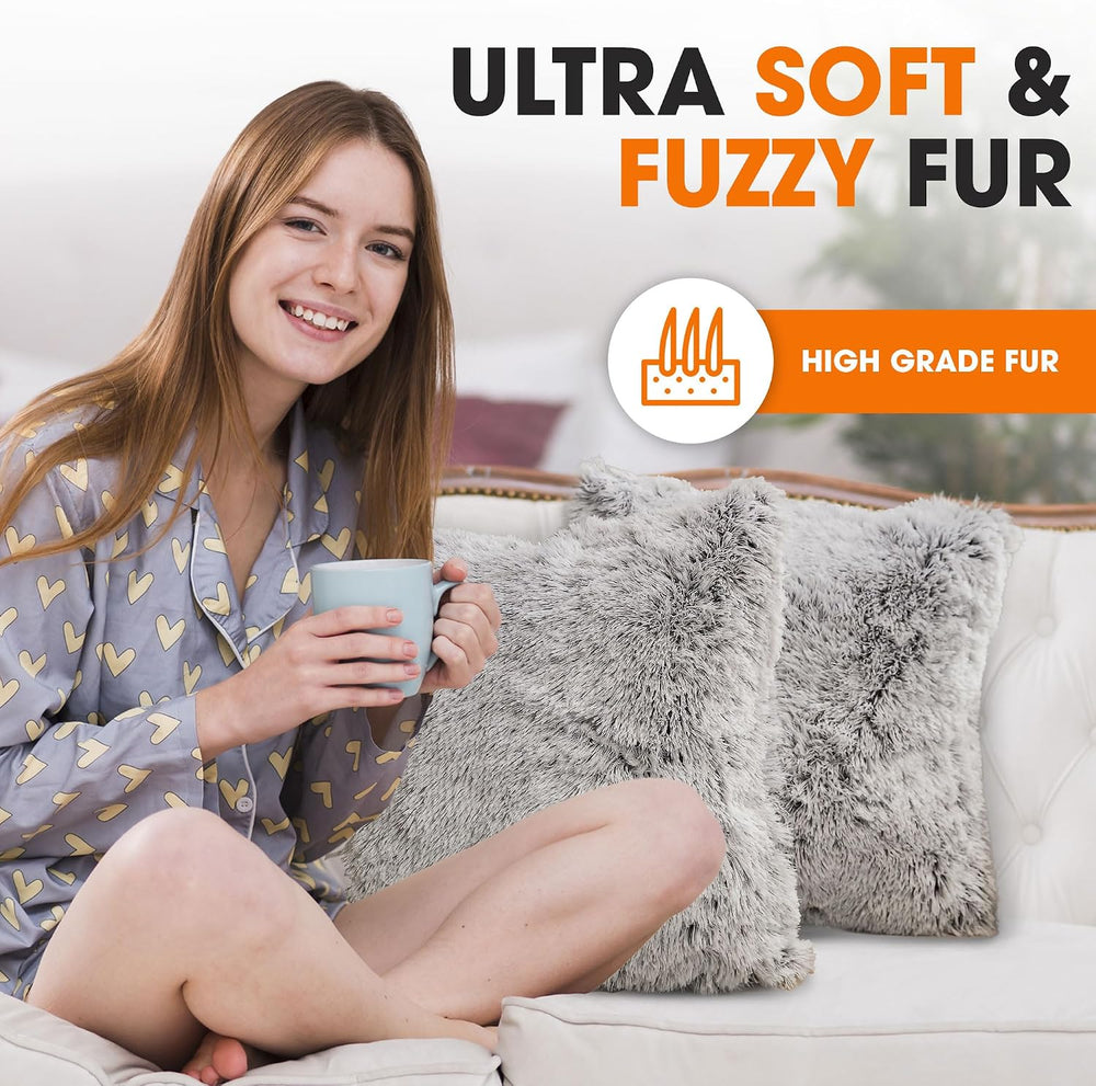 Cheer Collection Throw Pillows for Couch and Bed, Soft Shaggy Throw Pillows w...