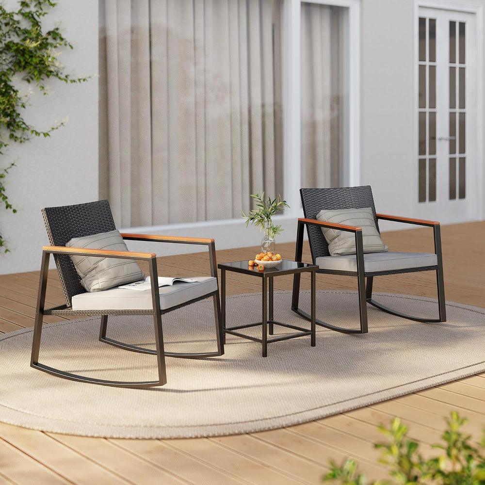 Gizoon 3 Pieces Rocking Patio Bistro Set with Anti-Scald Armrest