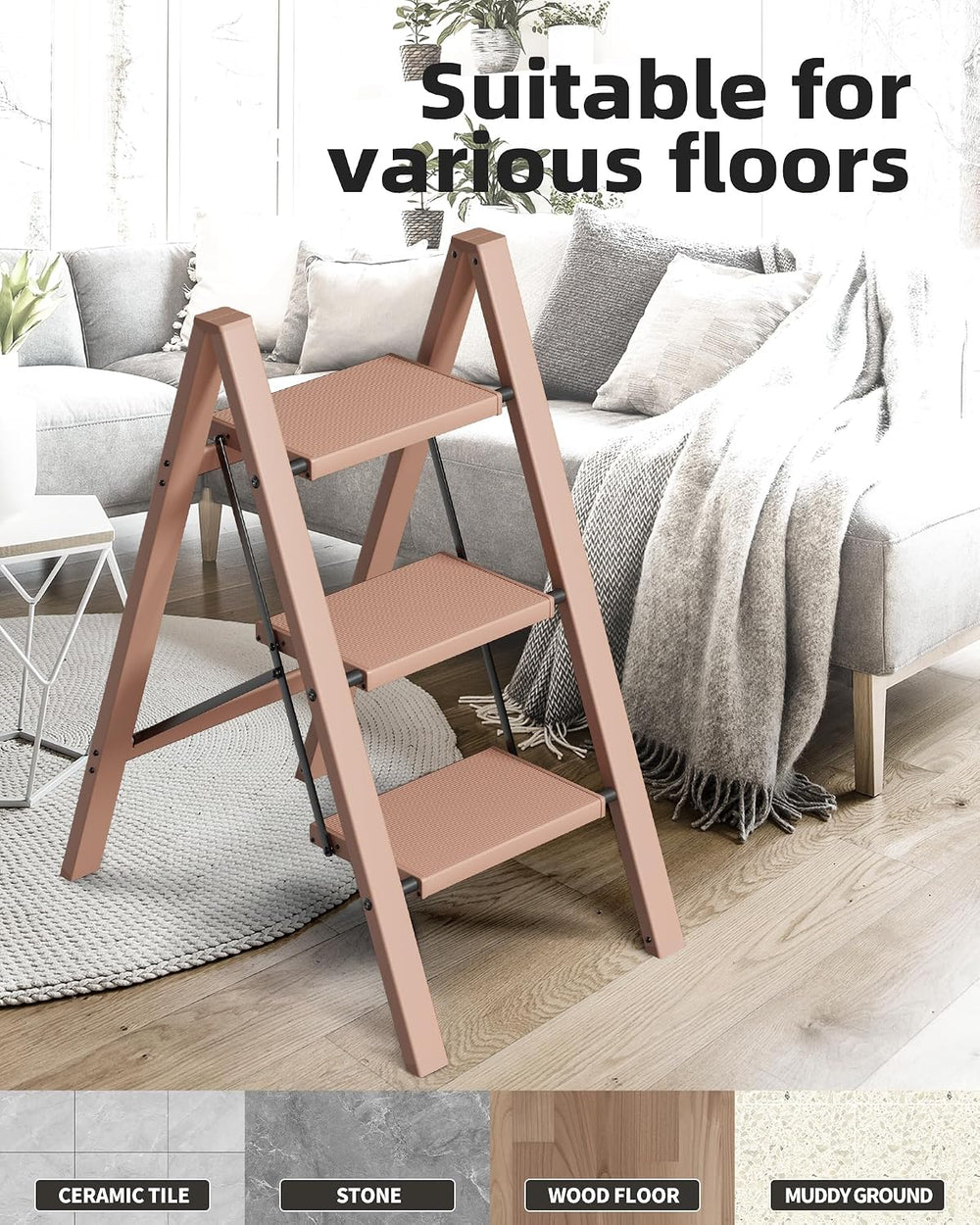 HillhutApex 3 Step Stool Foldable Ladder,Aluminum Step Ladder