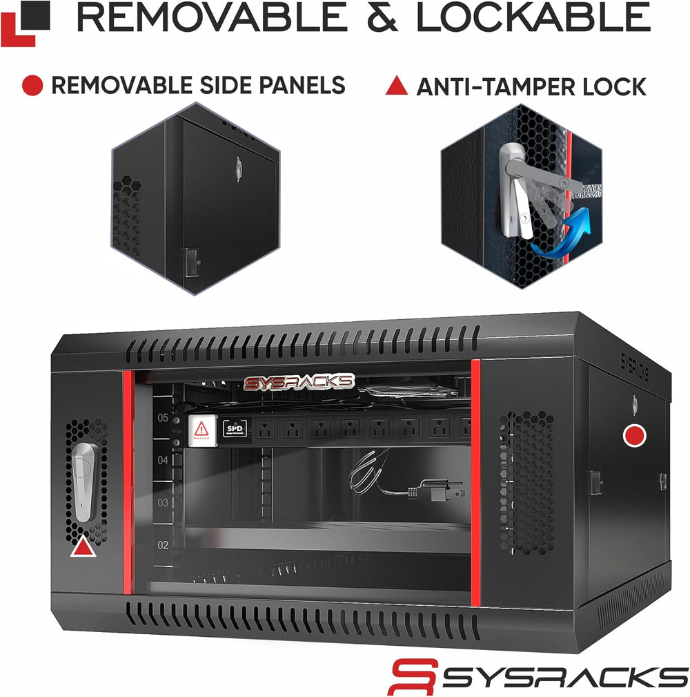 Sysracks 6U Wall Mount Server Rack Cabinet, 18-Inch Deep, Black