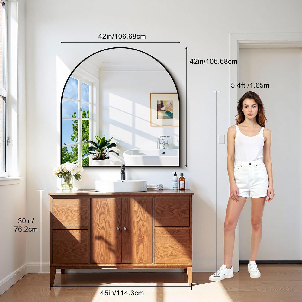 CIRCUMI Arched Wall Mirror, 42"x42" Black Arched Mirror for Entrywa...