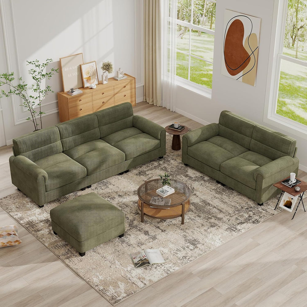 Bonzy Home Couch Sets for Living Room, Corduroy, Green