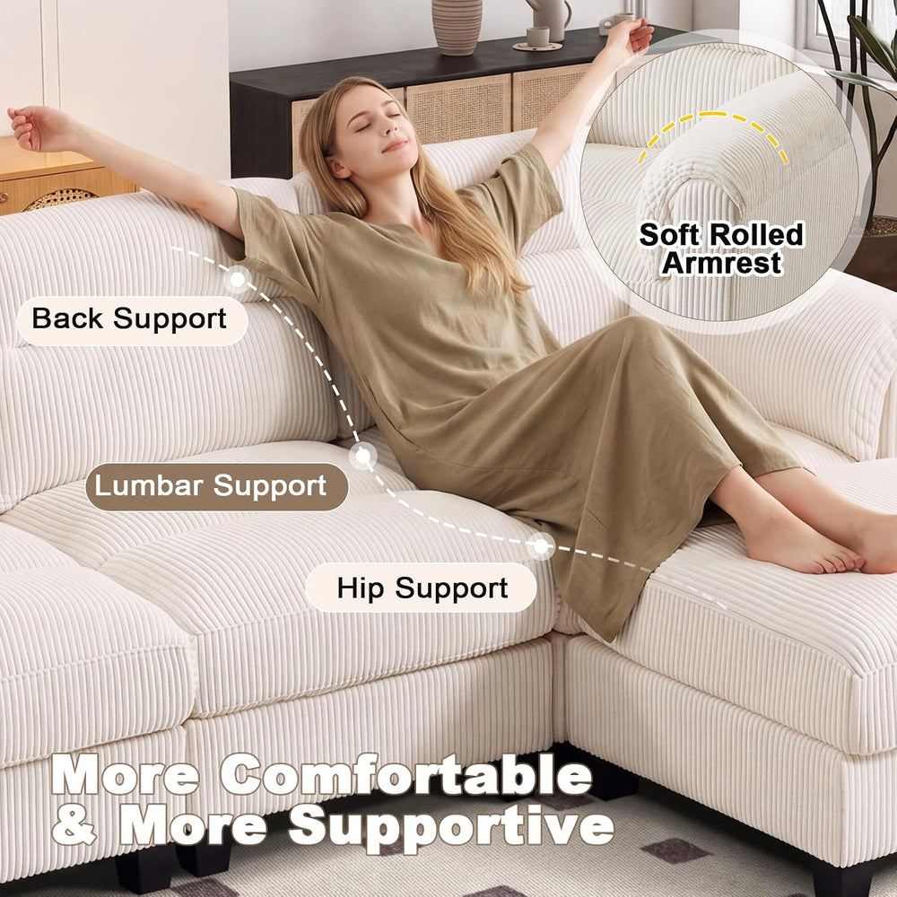 HAOMARKETS Corduroy Sofa Set, Upholstered Ottoman Footrest, Modern Living Roo...