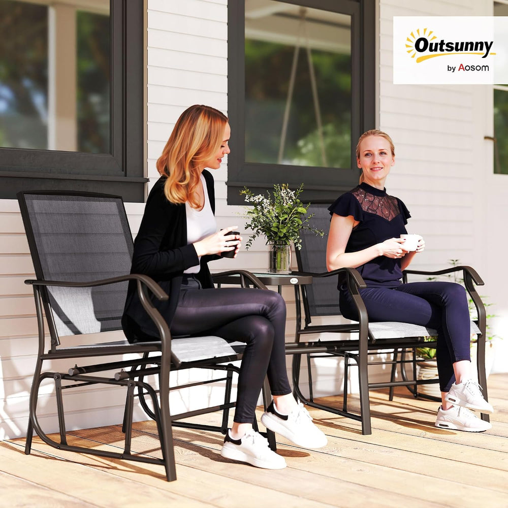 Outsunny Outdoor Glider Chair with Table 2-Seat Patio Loveseat Gray